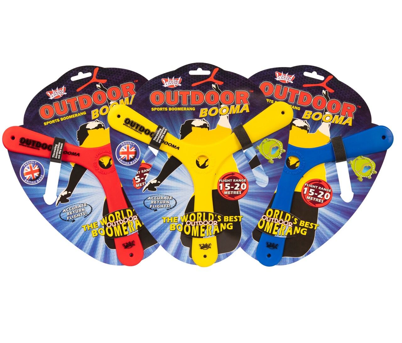 Wicked Outdoor Booma | Classic Sports Boomerang from Wicked Vision | Advanced Tri-Blade Design for Stable, Accurate Return Flight | 15-20 Metre Flight Range